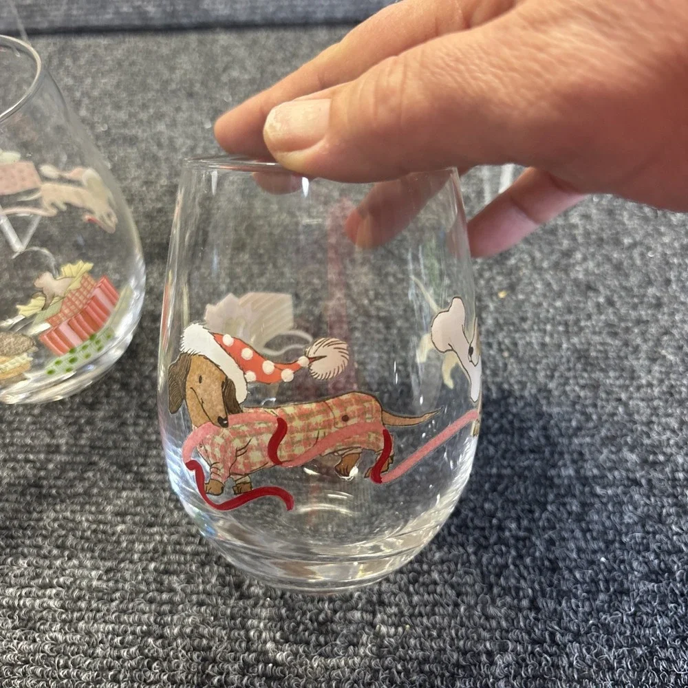 Pier 1~Set Of 4~Stemless Glasses~Dogs/Pups/Christmas